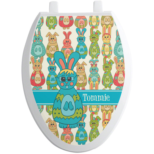 Custom Fun Easter Bunnies Toilet Seat Decal - Elongated (Personalized)