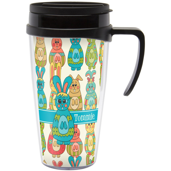 Custom Fun Easter Bunnies Acrylic Travel Mug with Handle (Personalized)