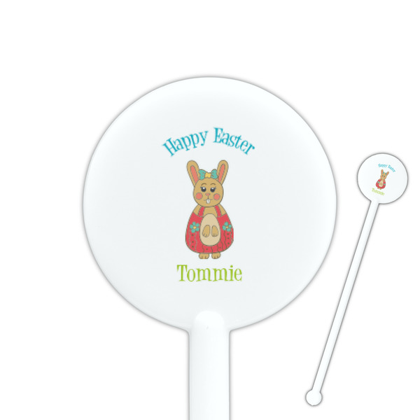 Custom Fun Easter Bunnies 5.5" Round Plastic Stir Sticks - White - Double Sided (Personalized)