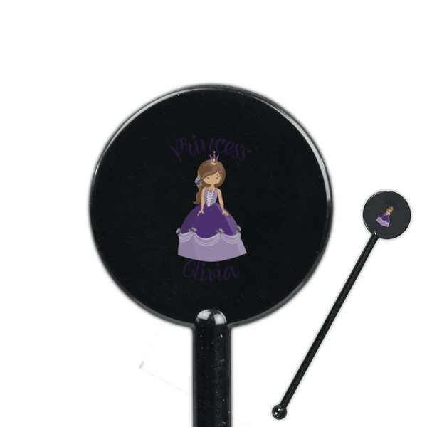 Custom Custom Princess 5.5" Round Plastic Stir Sticks - Black - Double Sided (Personalized)