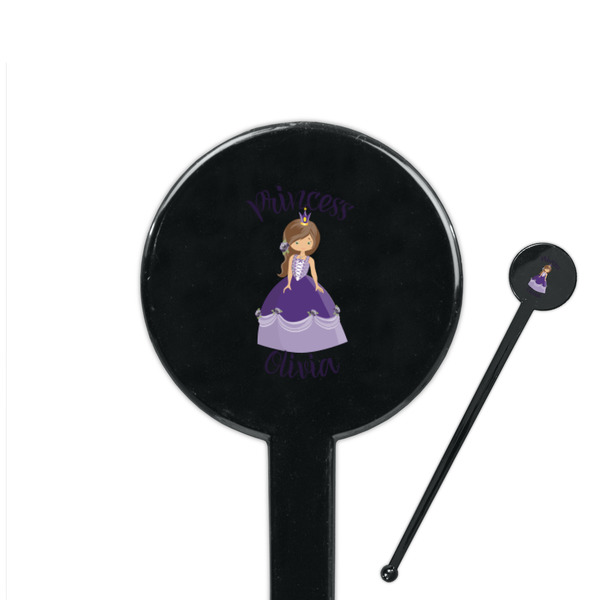 Custom Custom Princess 7" Round Plastic Stir Sticks - Black - Single Sided (Personalized)