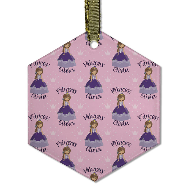 Custom Custom Princess Flat Glass Ornament - Hexagon w/ Name All Over