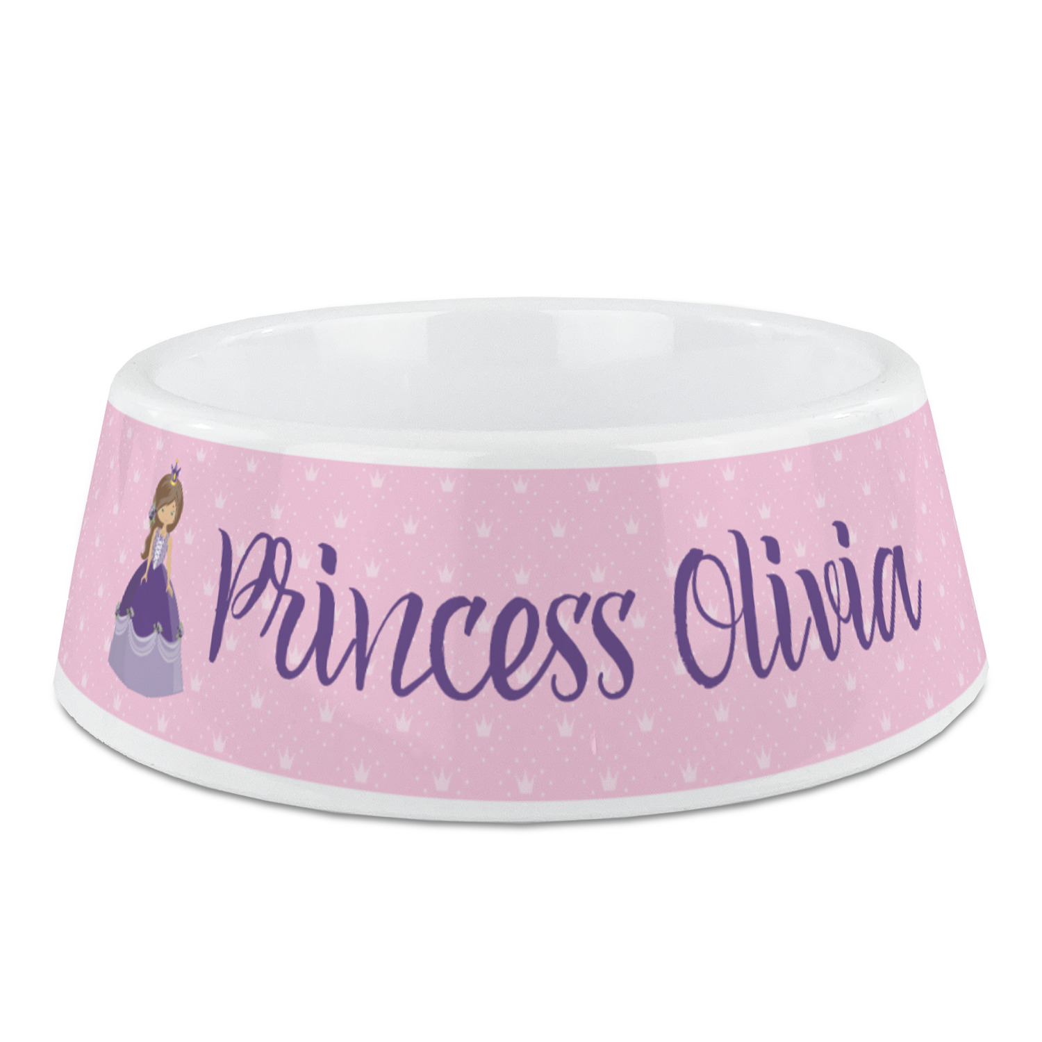 Custom Pink & Purple Damask Plastic Dog Bowl (Personalized)