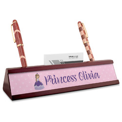 Custom Princess Red Mahogany Nameplate with Business Card Holder (Personalized)