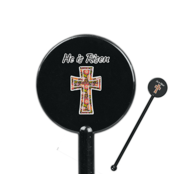 Custom Easter Cross 5.5" Round Plastic Stir Sticks - Black - Single Sided