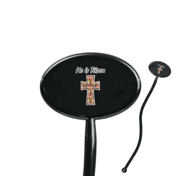 Custom Easter Cross 7" Oval Plastic Stir Sticks - Black - Single Sided