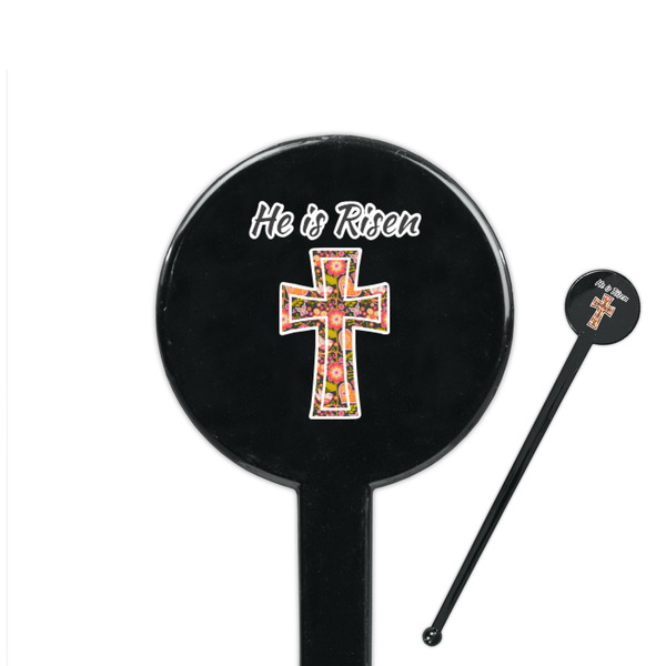 Custom Easter Cross 7" Round Plastic Stir Sticks - Black - Single Sided