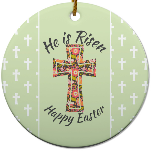 Custom Easter Cross Round Ceramic Ornament