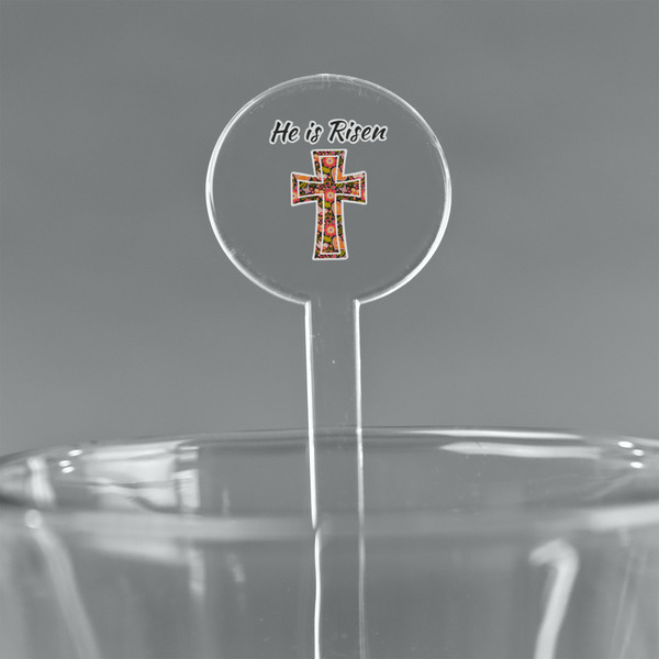 Custom Easter Cross 7" Round Plastic Stir Sticks - Clear