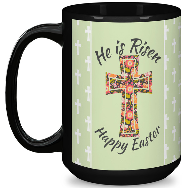 Custom Easter Cross 15 Oz Coffee Mug - Black