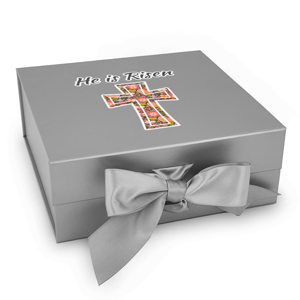 Custom Easter Cross Gift Box with Magnetic Lid - Silver