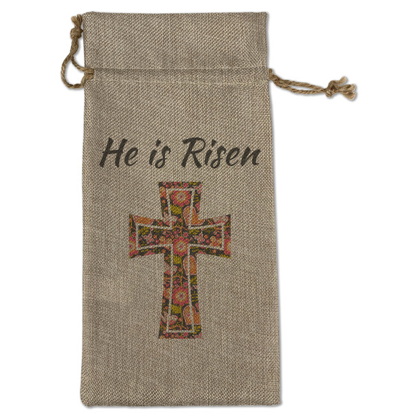 Custom Easter Cross Large Burlap Gift Bag - Front