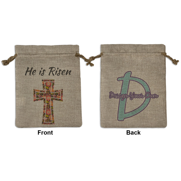 Custom Easter Cross Medium Burlap Gift Bag - Front & Back