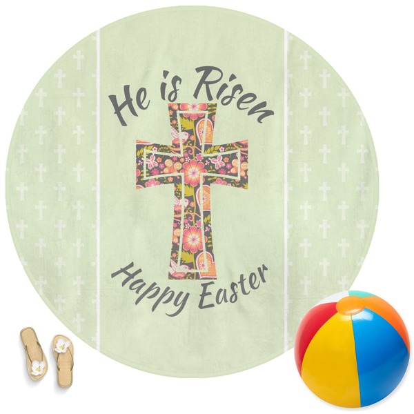 Custom Easter Cross Round Beach Towel