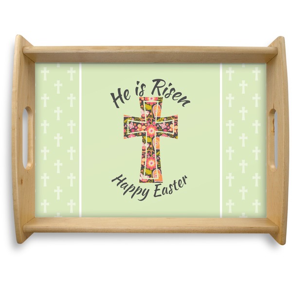 Custom Easter Cross Natural Wooden Tray - Large