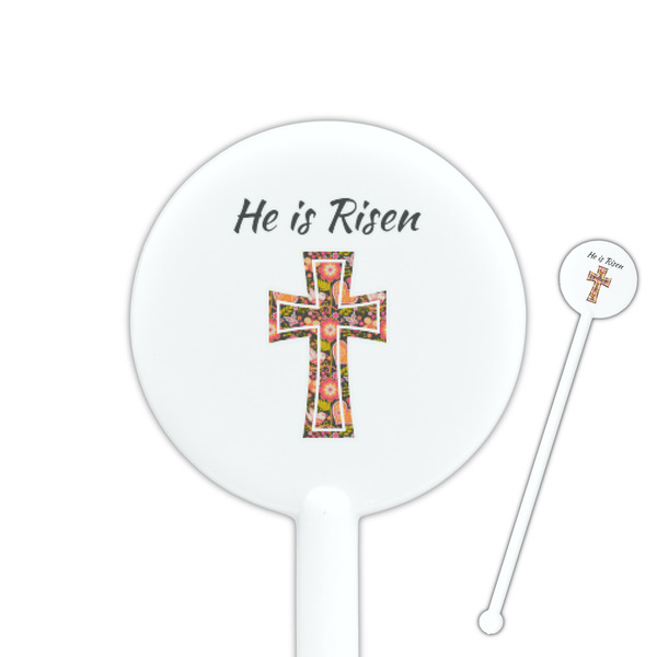 Custom Easter Cross 5.5" Round Plastic Stir Sticks - White - Double Sided