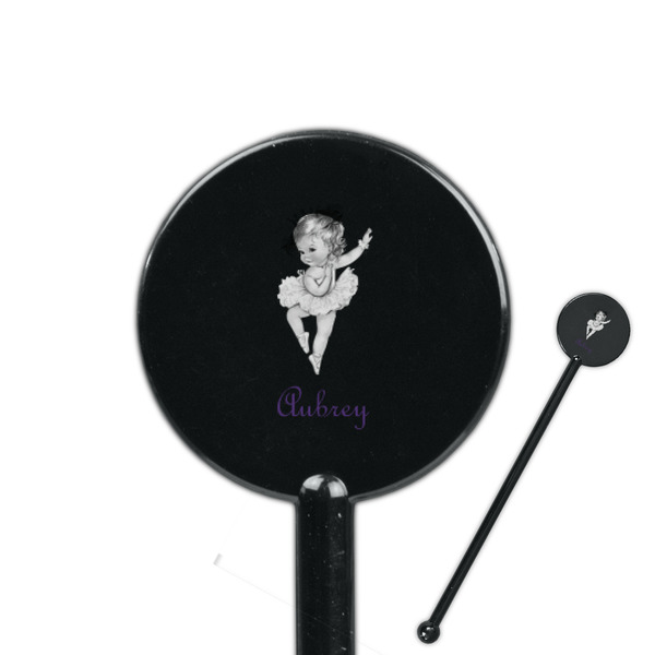 Custom Ballerina 5.5" Round Plastic Stir Sticks - Black - Double Sided (Personalized)