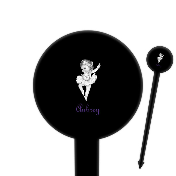 Custom Ballerina 6" Round Plastic Food Picks - Black - Double Sided (Personalized)