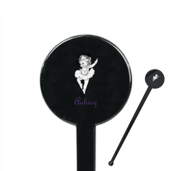 Custom Ballerina 7" Round Plastic Stir Sticks - Black - Single Sided (Personalized)