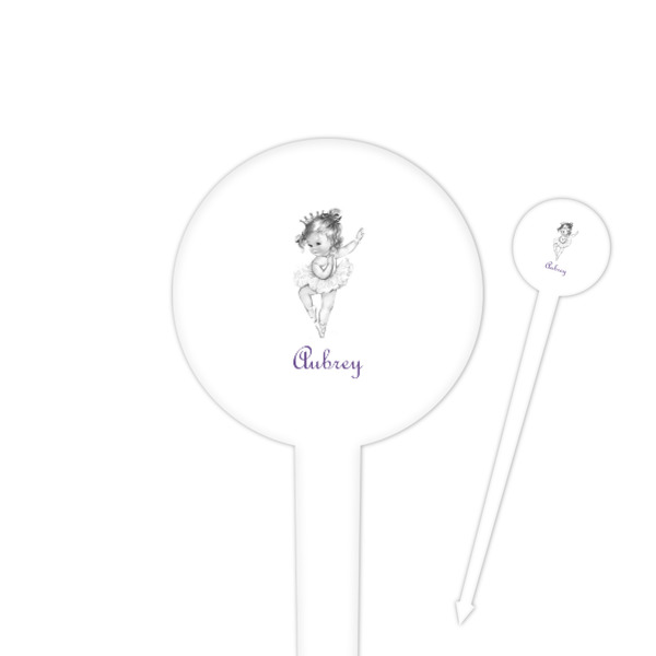 Custom Ballerina 4" Round Plastic Food Picks - White - Single Sided (Personalized)