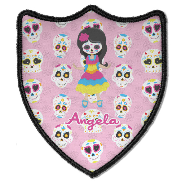 Custom Kids Sugar Skulls Iron On Shield Patch B w/ Name or Text