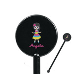 Kids Sugar Skulls 5.5" Round Plastic Stir Sticks - Black - Double Sided (Personalized)