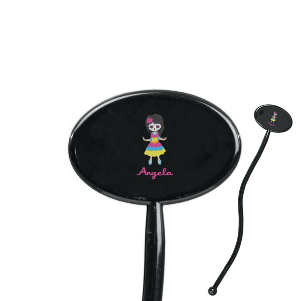 Custom Kids Sugar Skulls 7" Oval Plastic Stir Sticks - Black - Double Sided (Personalized)