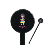 Kids Sugar Skulls 7" Round Plastic Stir Sticks - Black - Single Sided (Personalized)