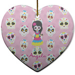 Kids Sugar Skulls Heart Ceramic Ornament w/ Name or Text