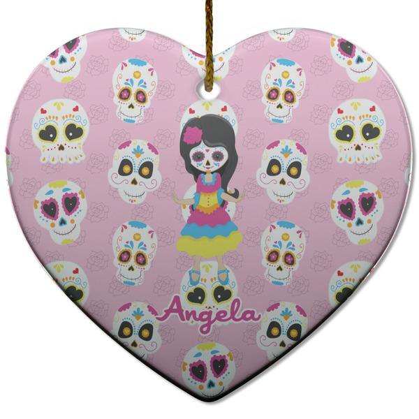 Custom Kids Sugar Skulls Heart Ceramic Ornament w/ Name or Text