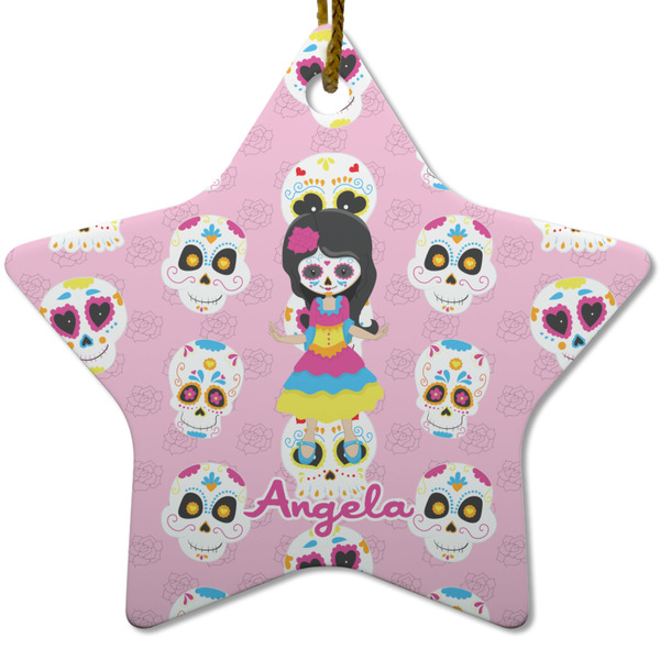 Custom Kids Sugar Skulls Star Ceramic Ornament w/ Name or Text