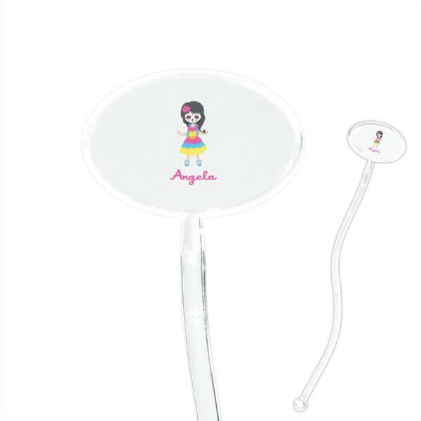 Custom Kids Sugar Skulls 7" Oval Plastic Stir Sticks - Clear (Personalized)