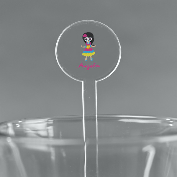 Custom Kids Sugar Skulls 7" Round Plastic Stir Sticks - Clear (Personalized)