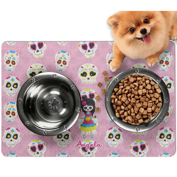 Custom Kids Sugar Skulls Dog Food Mat - Small w/ Name or Text