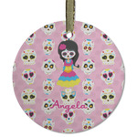 Kids Sugar Skulls Flat Glass Ornament - Round w/ Name or Text