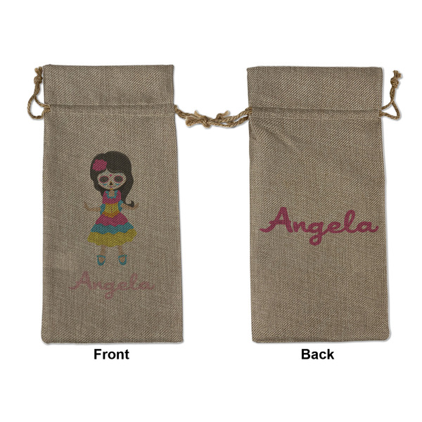 Custom Kids Sugar Skulls Large Burlap Gift Bag - Front & Back (Personalized)