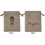 Kids Sugar Skulls Medium Burlap Gift Bag - Front & Back (Personalized)