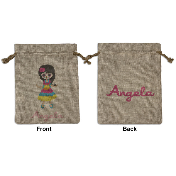 Custom Kids Sugar Skulls Medium Burlap Gift Bag - Front & Back (Personalized)