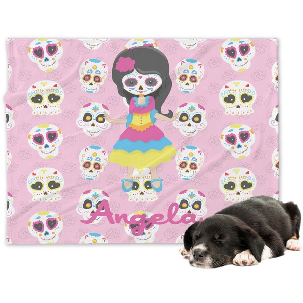 Custom Kids Sugar Skulls Dog Blanket - Large (Personalized)