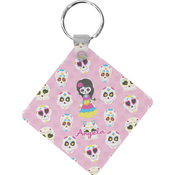 Custom Kids Sugar Skulls Diamond Plastic Keychain w/ Name or Text