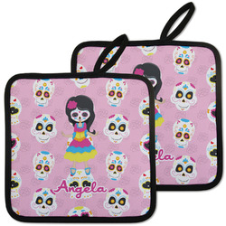 Kids Sugar Skulls Pot Holders - Set of 2 w/ Name or Text