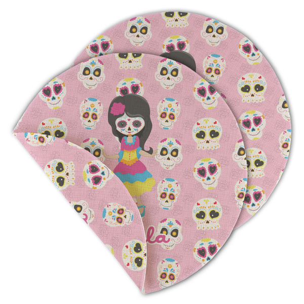 Custom Kids Sugar Skulls Round Linen Placemat - Double Sided (Personalized)