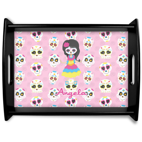 Custom Kids Sugar Skulls Black Wooden Tray - Large (Personalized)