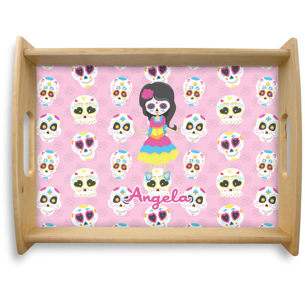 Custom Kids Sugar Skulls Natural Wooden Tray - Large (Personalized)