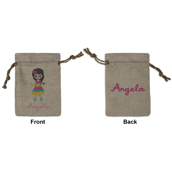 Custom Kids Sugar Skulls Small Burlap Gift Bag - Front & Back (Personalized)