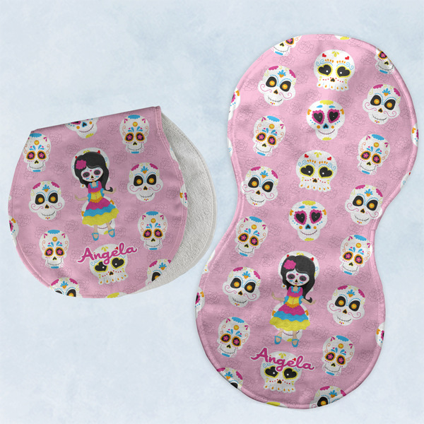 Custom Kids Sugar Skulls Burp Pads - Velour - Set of 2 w/ Name or Text