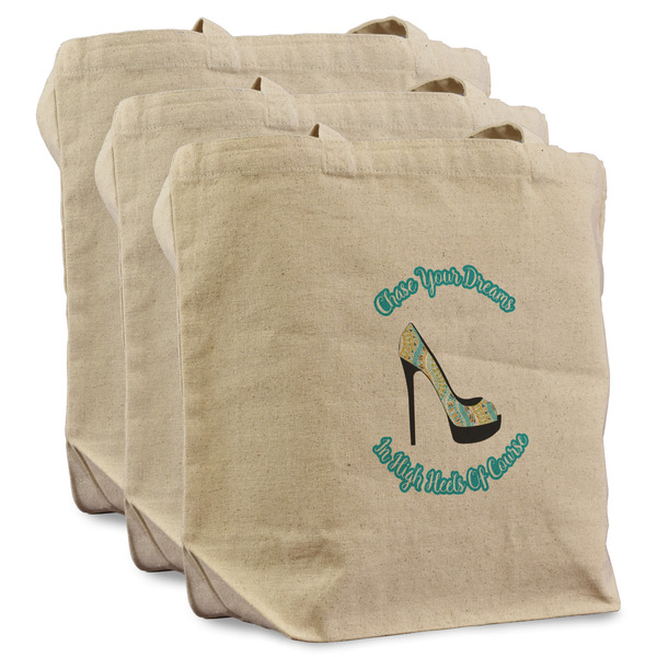 Custom High Heels Reusable Cotton Grocery Bags - Set of 3