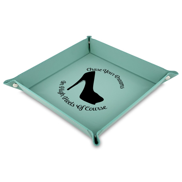 Custom High Heels Faux Leather Dice Tray - 9" x 9"  - Teal