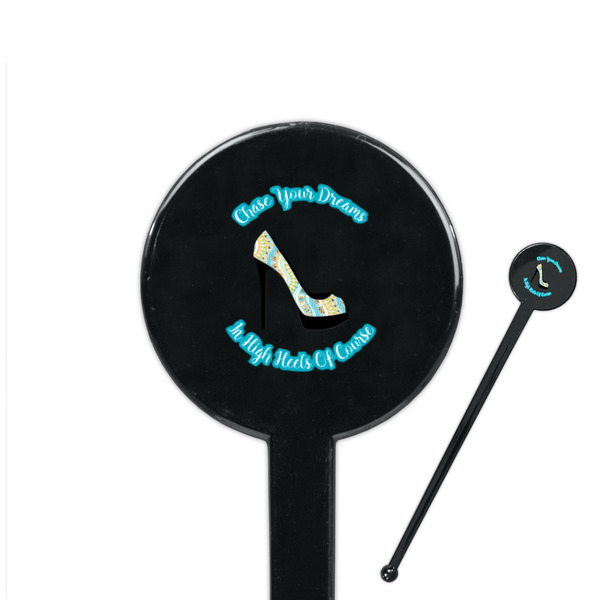 Custom High Heels 7" Round Plastic Stir Sticks - Black - Single Sided