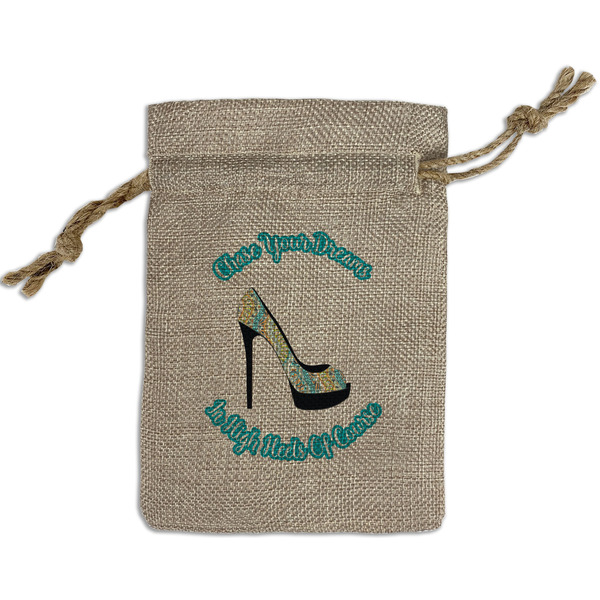 Custom High Heels Small Burlap Gift Bag - Front